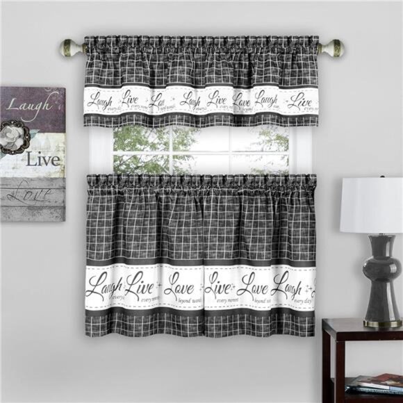 Tier and Valance Window Curtain Set - 58 Inch Width, 24 Inch Length - Picture 1 of 7